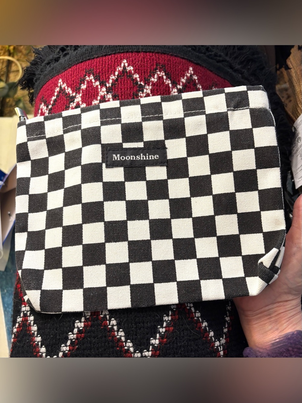Moonshine Black & White Checkerboard Pouch. EUC.
